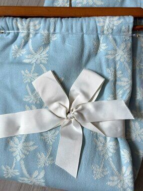 FRENCH COUNTRY POWDER BLUE COTTON THROW BLANKET W/ WHITE EYELET TRIM- MAGASCHONI
